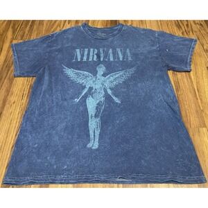 Nirvana Shirt Mens Large Blue In Utero Angel Graphic Band Tee Grunge Rock